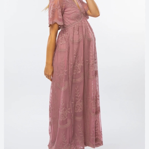 Pinkblush Dresses & Skirts - Pinkblush Mauve Lace Maternity Maxi Dress